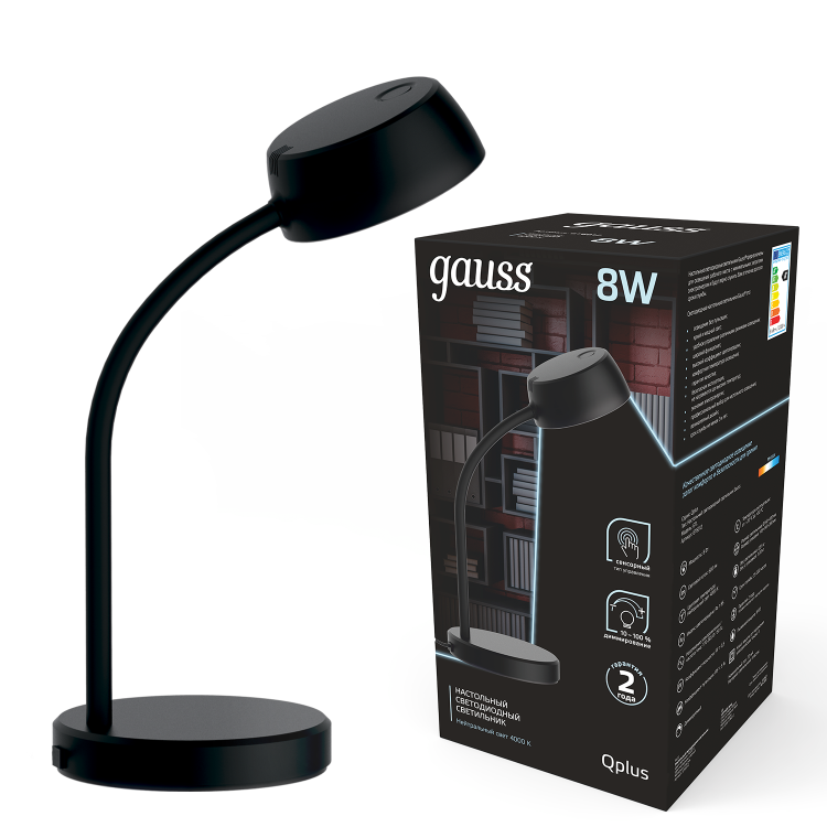 Светильник настольный Gauss Qplus модель GTL601 8W 600lm 4000K 170-265V черный диммируемый LED 1/8
